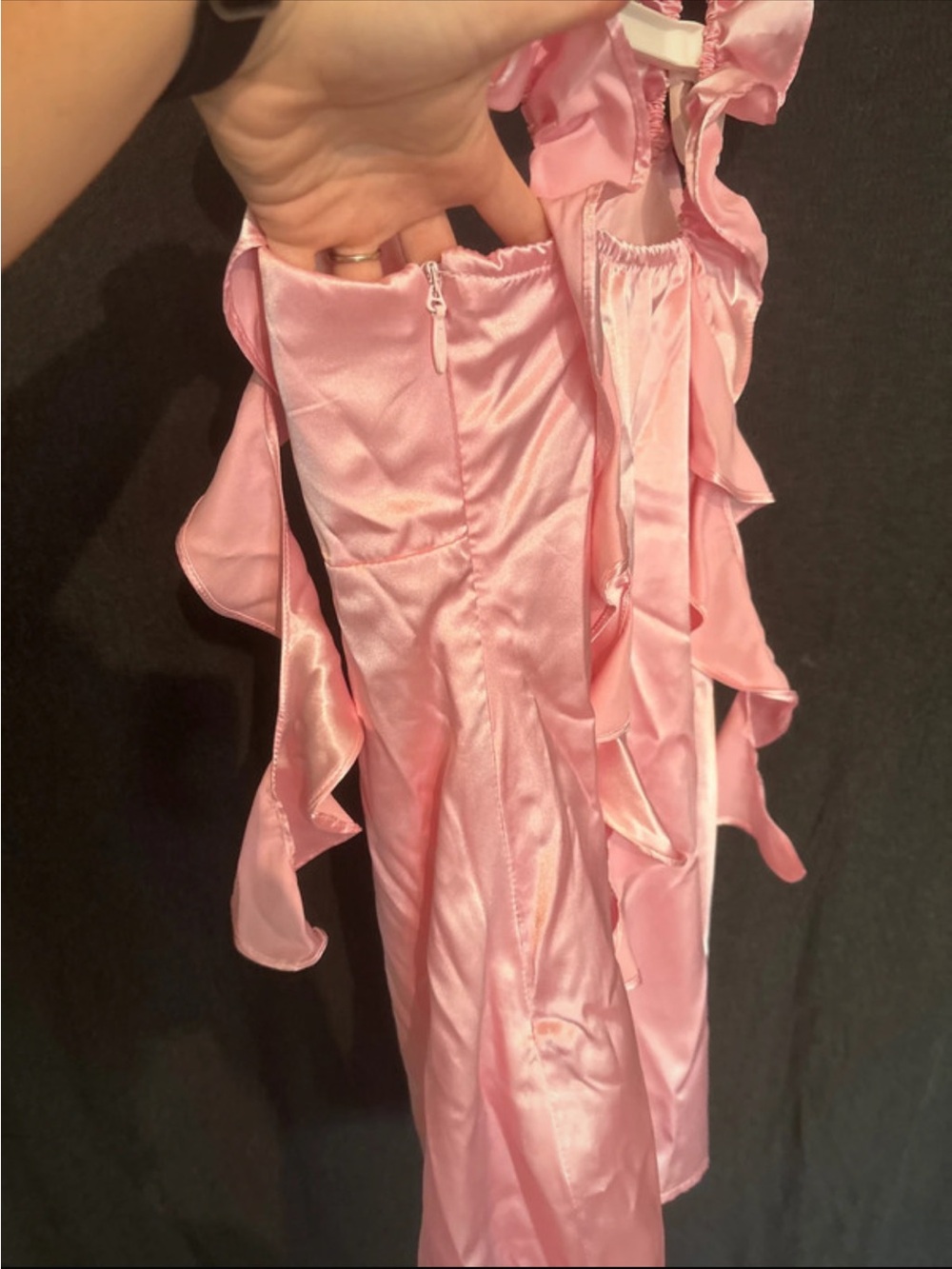 Pink Ruffle Strap Satin Mini Dress - Picture 5 of 8